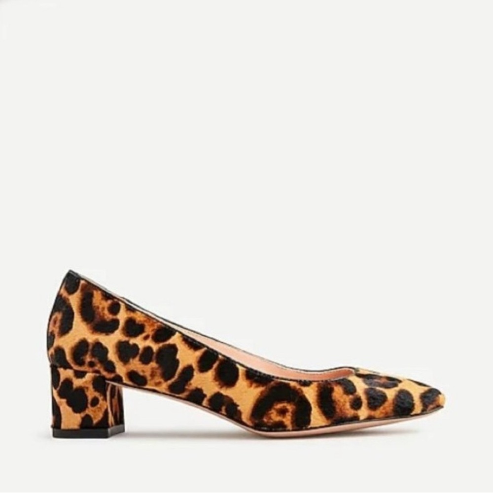 J. Crew "Kate" Calf Hair Block Heel Pumps in Leopard Size 6.5 - NWT